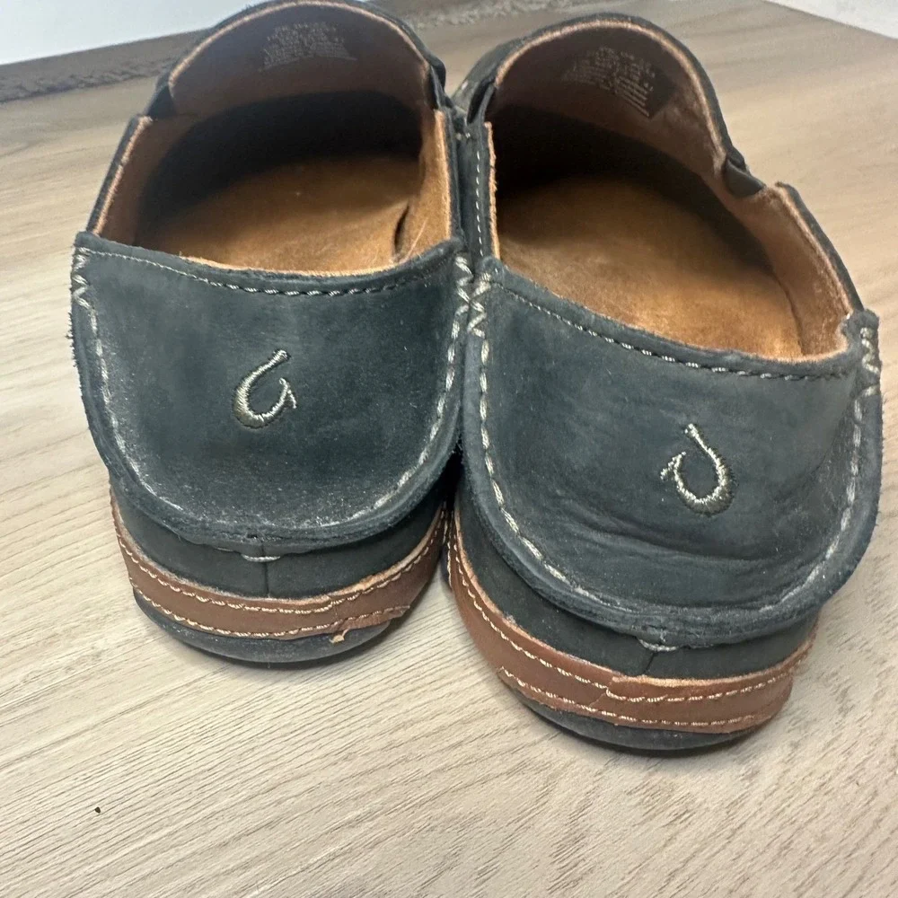 Olukai Moloa Shoes Men's 8 Black Leather 7225SK